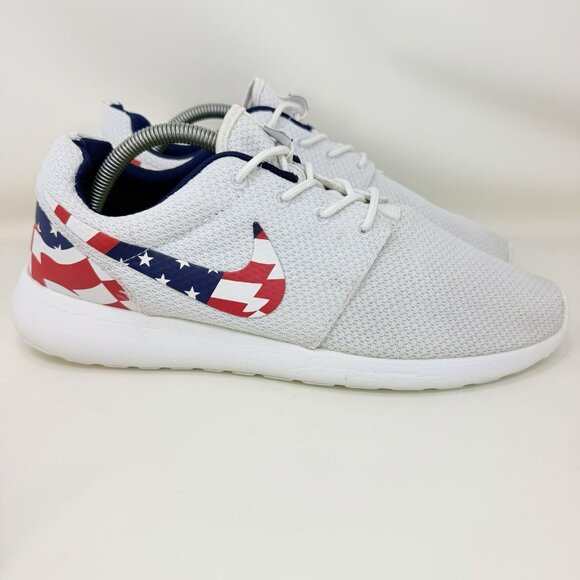 Nike Roshe Run 4th Of July Running Shoes White Red Blue Men’s Size 9.5 - Picture 1 of 7
